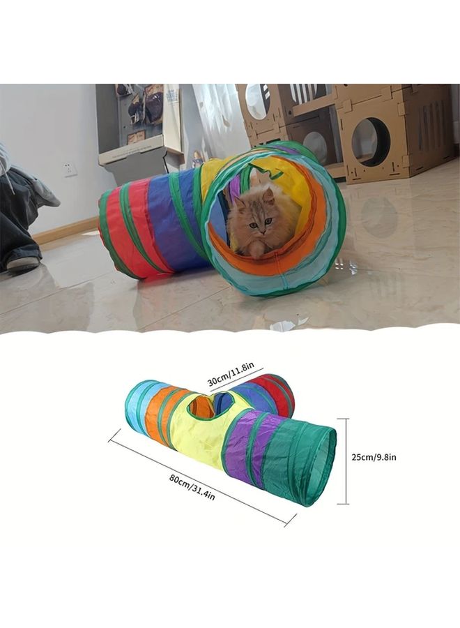 Polychrome Expandable T Shaped Cat Tunnel Playhouse With Ball Interactive Collapsible Design - Image 3